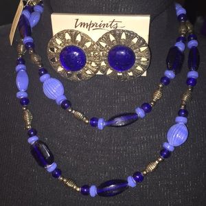 Sapphire Blue Necklace Beads Earrings Jewelry Set